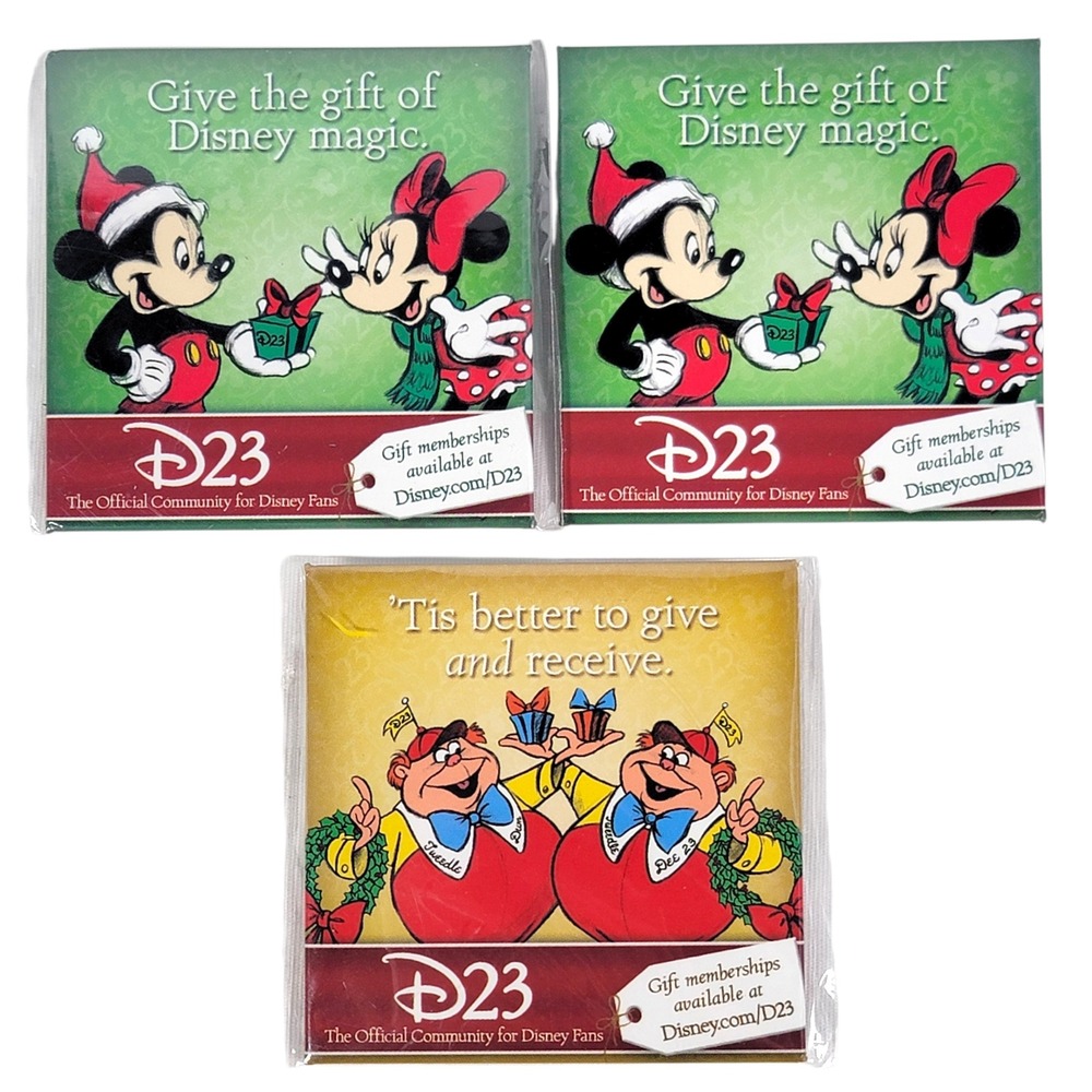 Disney D23 Christmas Pins‎ Lot of 3 Mickey Minnie Mouse Tweedle Dee Dum Buttons